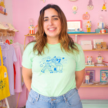 Load image into Gallery viewer, Roller Skater Girls Handprinted T-shirt // Mint Green