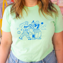 Load image into Gallery viewer, Roller Skater Girls Handprinted T-shirt // Mint Green