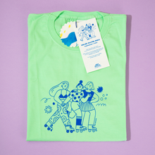Load image into Gallery viewer, Roller Skater Girls Handprinted T-shirt // Mint Green