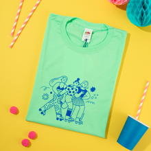 Load image into Gallery viewer, Roller Skater Girls Handprinted T-shirt // Mint Green