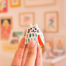 Load image into Gallery viewer, Tealy, the Tiny Cat - Handmade Ceramic Piece
