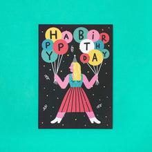 Load image into Gallery viewer, Happy Birthday Girl with Balloons // A6 Postcard
