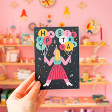 Load image into Gallery viewer, Happy Birthday Girl with Balloons // A6 Postcard
